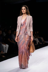 Rust Mauve Geometrical Printed Tissue Slk Saree