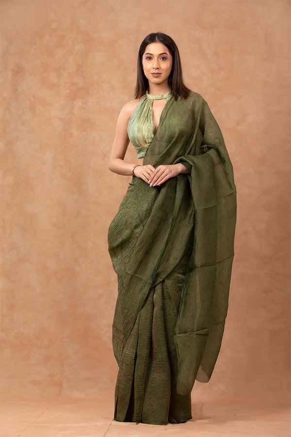 Green saree, Tissue silk saree, Bollywood sari, wedding saree, party wear saree