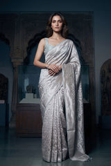 Geometrical Woven Crushed Tissue Silk Saree