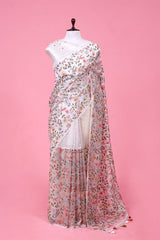Pearl White saree, Tissue silk saree, Bollywood sari, wedding saree, party wear saree