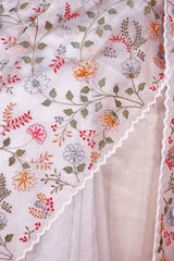 Pearl White Floral Embroidered Tissue Silk Saree