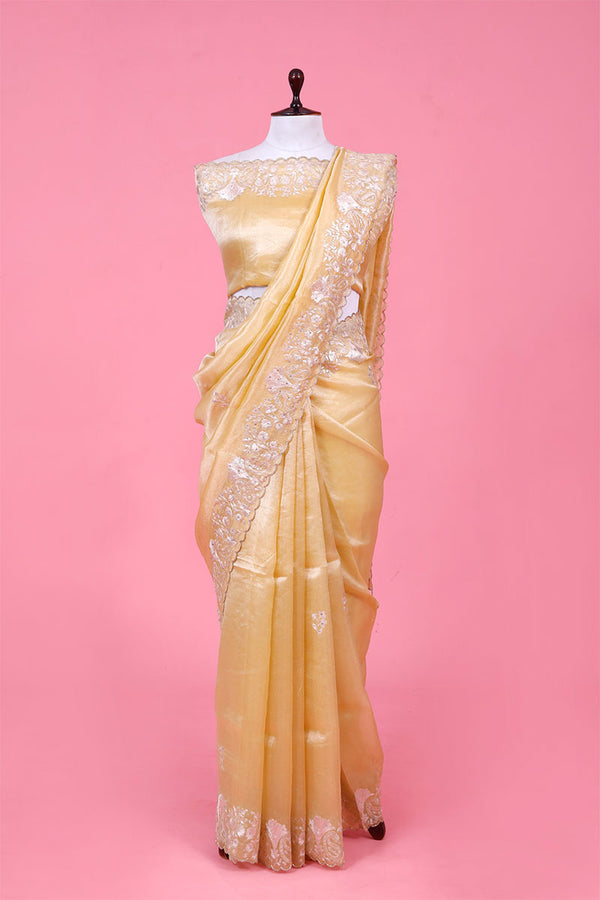 Butter Yellow saree, Tissue silk saree, Bollywood sari, wedding saree, party wear saree