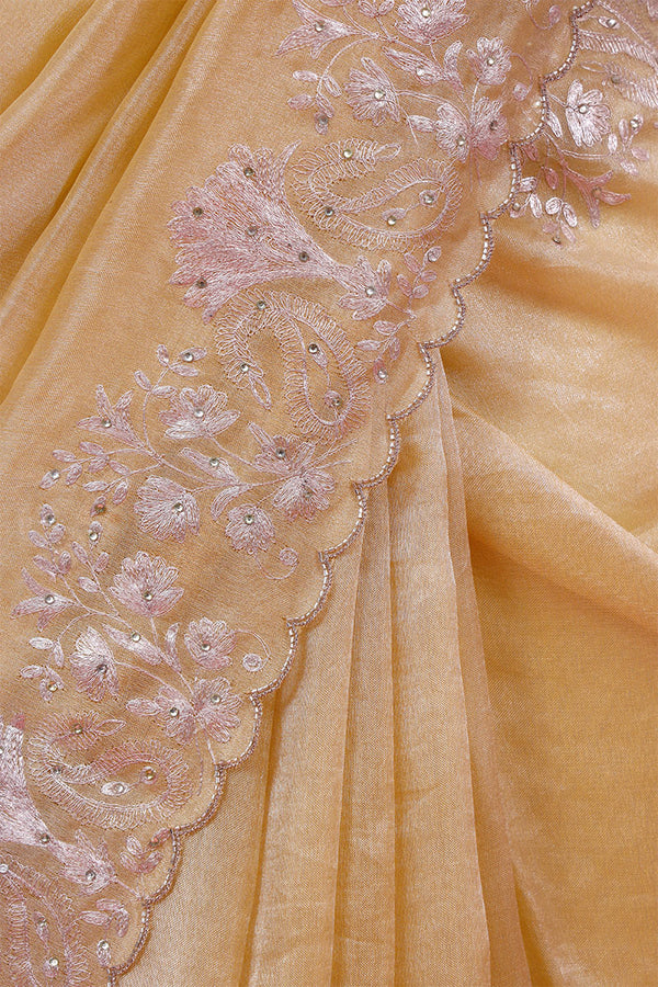 Butter Yellow Embellished Tissue Silk Saree