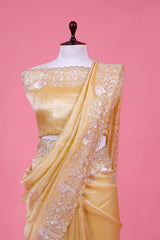 Butter Yellow Embellished Tissue Silk Saree
