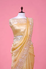 Butter Yellow Embellished Tissue Silk Saree