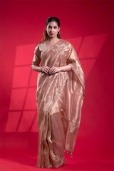  Peach saree, Tissue silk saree, Bollywood sari, wedding saree, party wear saree