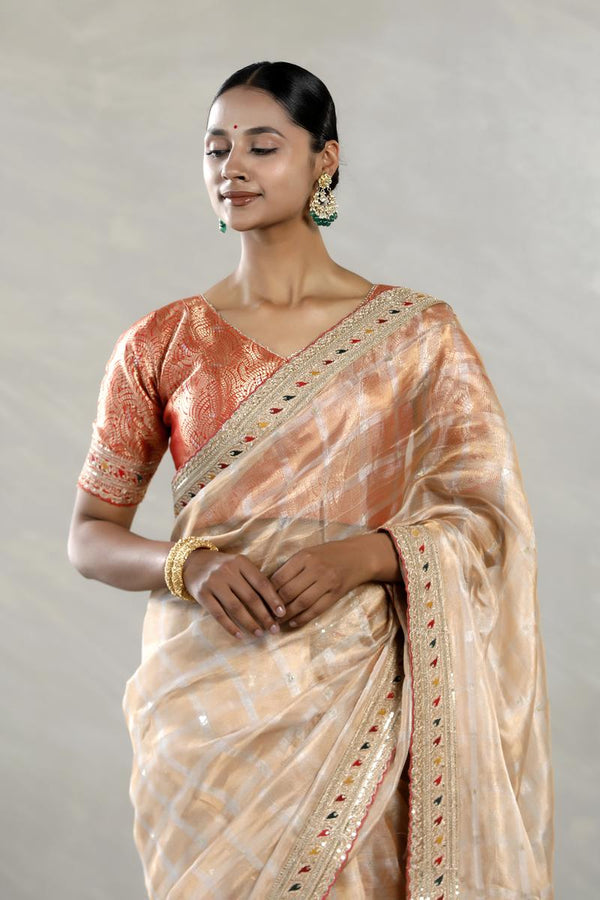 Golden Tissue Silk Saree with Sequin Work