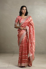 Peach saree, Tissue silk saree, Bollywood sari, wedding saree, party wear saree, Wedding Saree