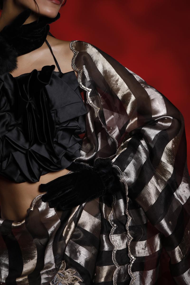 Black Tissue Silk Party Wear Saree With Sequins Work
