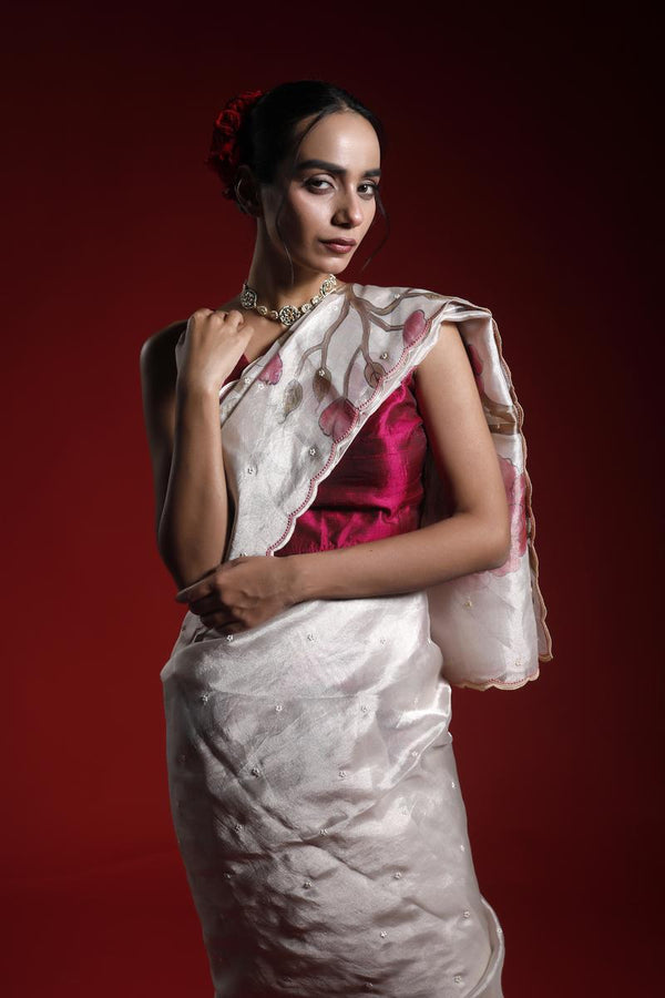 Banarasi Tissue Silk Saree, white saree, Tissue silk saree, Bollywood sari, party wear saree, cocktail saree