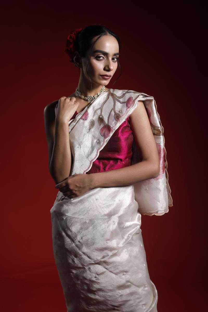 Banarasi Tissue Silk Saree, white saree, Tissue silk saree, Bollywood sari, party wear saree, cocktail saree