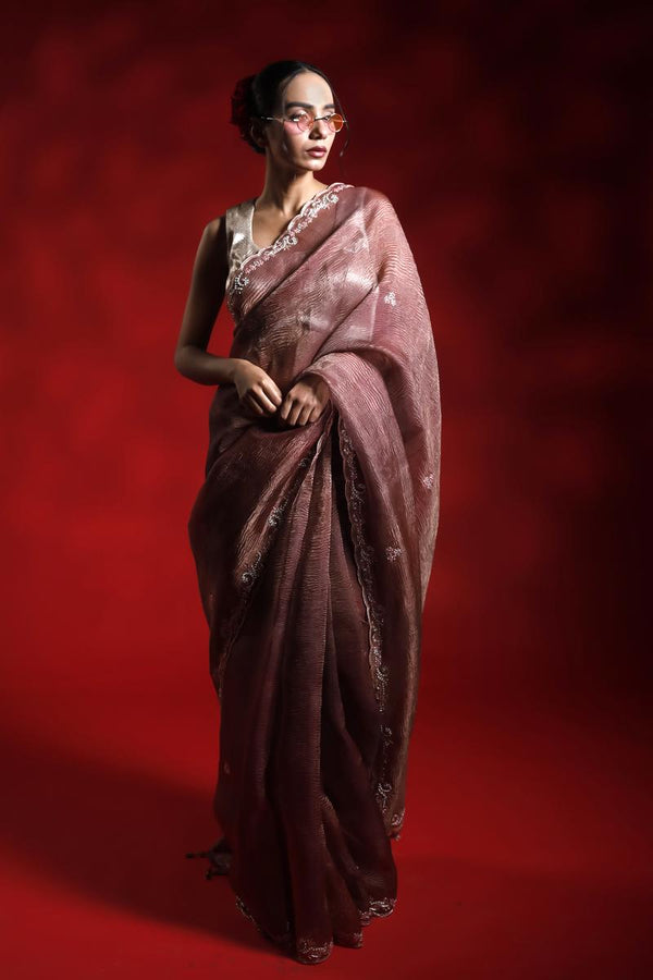 Banarasi Tissue Silk Saree, Rust saree, Tissue silk saree, Bollywood sari, wedding saree, party wear saree,  cocktail saree