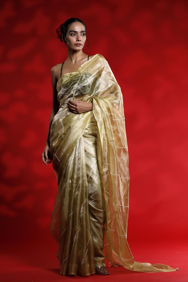 Banarasi Tissue Silk Saree, Golden saree, Tissue silk saree, Bollywood sari, wedding saree, party wear saree,  cocktail saree