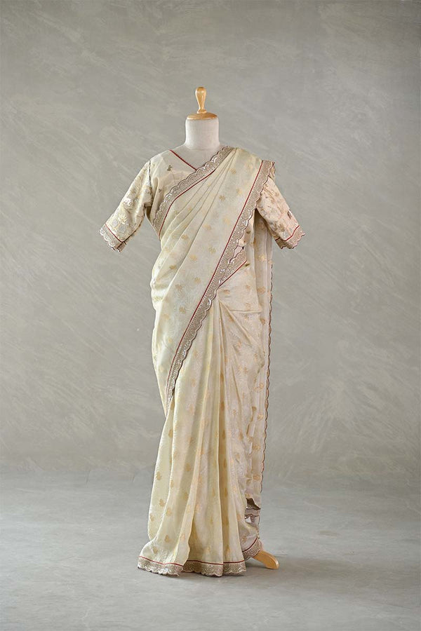 Off White Tissue Silk Saree with Banarasi Designer Blouse
