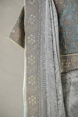 Silver Blue Tissue Silk Saree with Designer Blouse