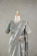 Silver Blue Tissue Silk Saree with Designer Blouse