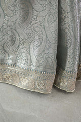 Silver Blue Tissue Silk Saree with Designer Blouse