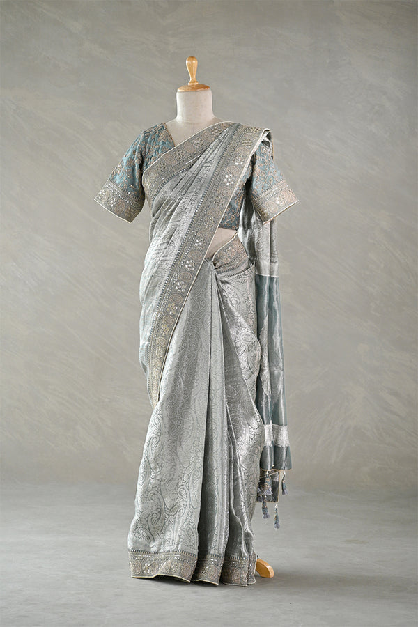 Banarasi Tissue Silk Saree,steel blue saree, Tissue silk saree, Bollywood sari, wedding saree, party wear saree, Wedding Saree