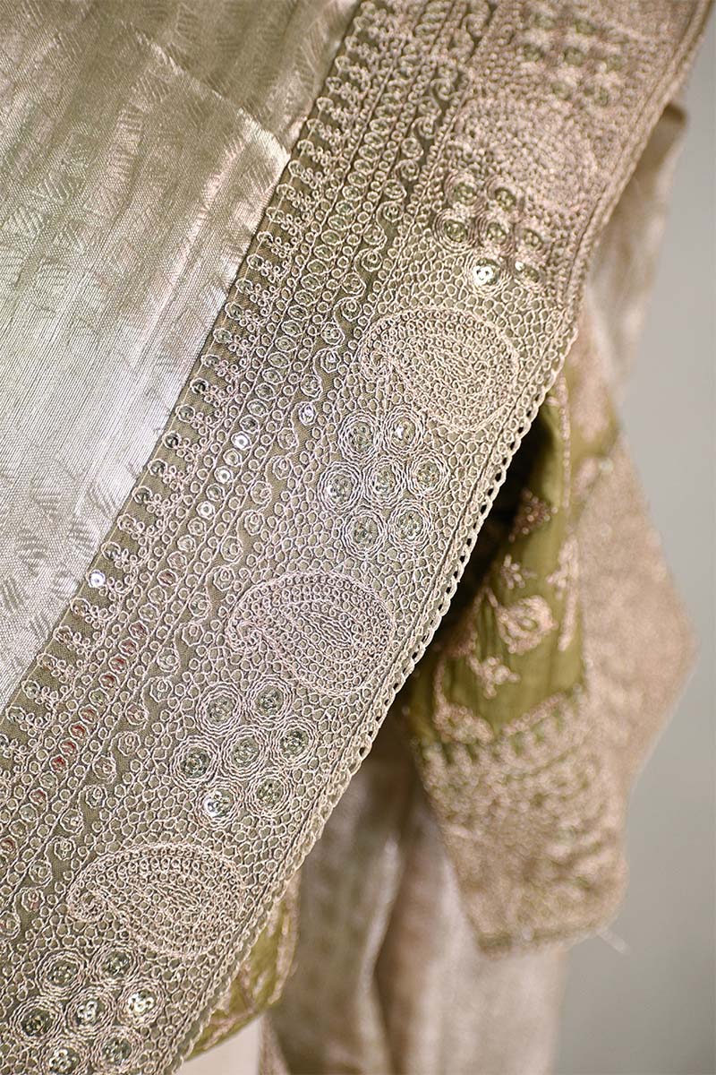Heena Green Tissue Silk Saree with Designer Blouse