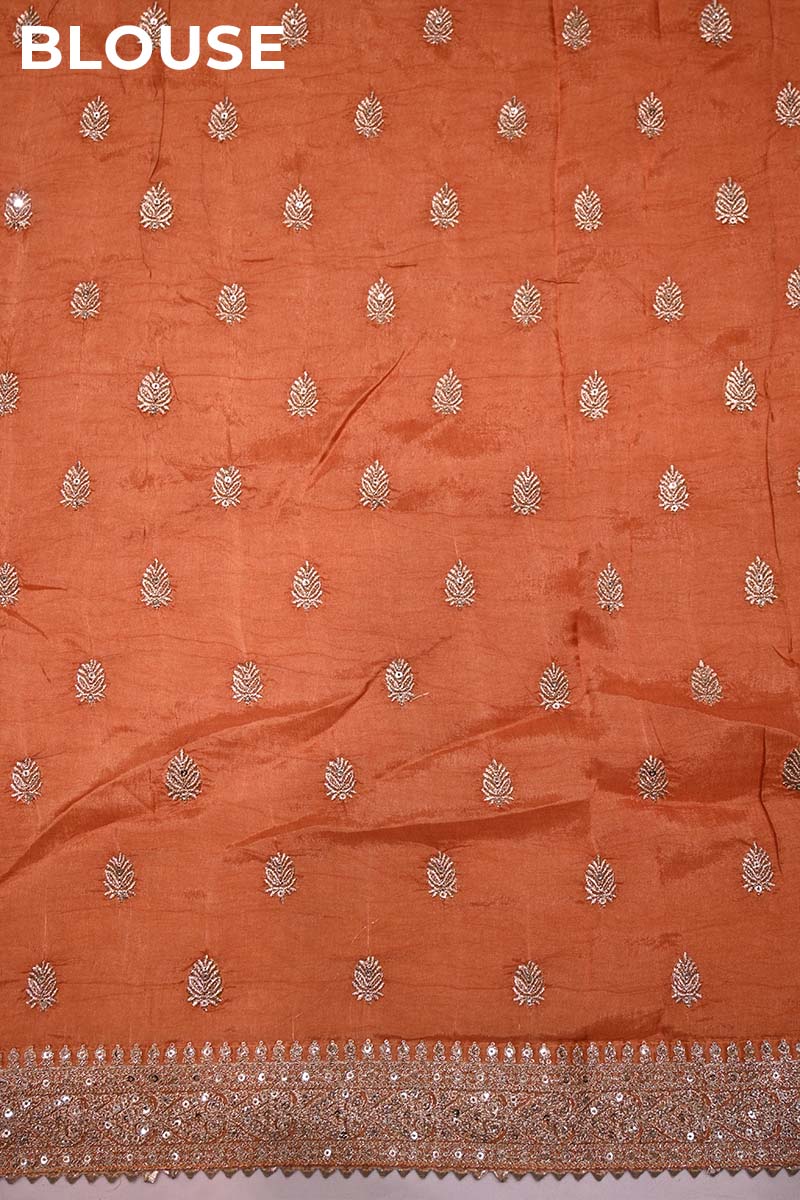Orange Tissue Silk Saree With Embellished Lace Border