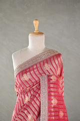 Red Tissue Silk Saree With Embellished Lace Border