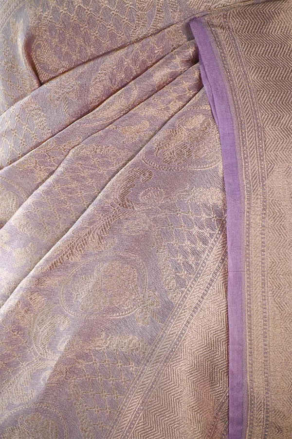 Pink Brocade Handloom Banarasi Tissue Silk Saree with Gold Zari Border