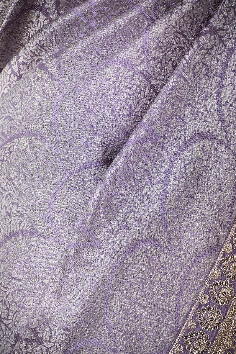 Lilac Tissue Silk Saree With Embellished Lace Border
