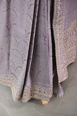 Lilac Tissue Silk Saree With Embellished Lace Border