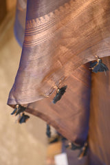 Metallic Blue Tissue Silk Saree with Gold-Silver Zari Floral Motifs