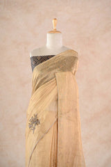 Golden Tissue Silk Saree with Cutdana and Sequin Hand Embroidery