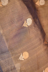 Metallic Blue Tissue Silk Saree with Gold-Silver Zari Floral Motifs