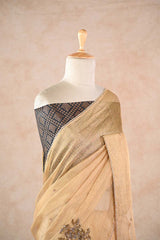 Golden Tissue Silk Saree with Cutdana and Sequin Hand Embroidery