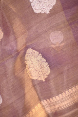 Metallic Purple Tissue Silk Saree with Gold-Silver Zari Floral Motifs