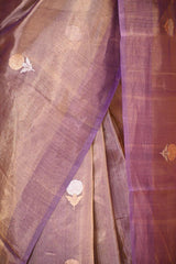 Metallic Purple Tissue Silk Saree with Gold-Silver Zari Floral Motifs