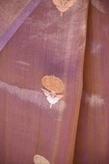 Metallic Purple Tissue Silk Saree with Gold-Silver Zari Floral Motifs