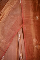 Metallic Rust Tissue Silk Saree with Gold-Silver Zari Floral Motifs