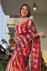 Red Tissue Silk Party Wear Saree With Sequins Work