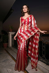 Red Tissue Silk Party Wear Saree With Sequins Work