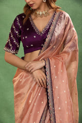 Peach Tissue Silk Saree with Roopa Sona Buti