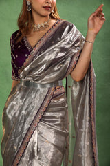 Grey Tissue Silk Saree with Roopa Sona Buti