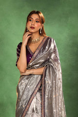 Grey Tissue Silk Saree with Roopa Sona Buti
