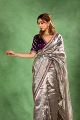Grey Tissue Silk Saree with Roopa Sona Buti