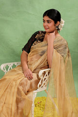 Golden Kota Tissue Silk Saree with Cutdana and Sequin Buti