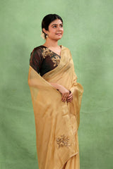 Golden Kota Tissue Silk Saree with Cutdana and Sequin Buti