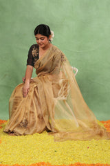 Golden Kota Tissue Silk Saree with Cutdana and Sequin Buti