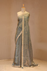 Teal Blue Kota Tissue Silk Saree with Embellished Floral Buta