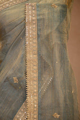Teal Blue Kota Tissue Silk Saree with Embellished Floral Buta
