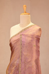 Mauve Kota Tissue Silk Saree with Floral Buta and Scalloped