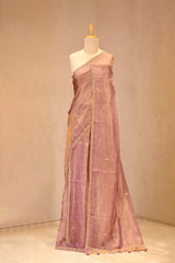 Mauve Kota Tissue Silk Saree with Floral Buta and Scalloped