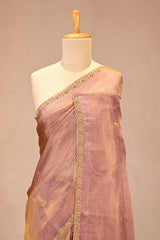 Mauve Kota Tissue Silk Saree with Floral Buta and Scalloped